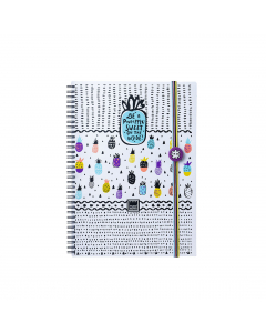 MAKE NOTES Notebook With Elastic Band A4 + Button * Double Spiral * 80 Sheets 80 Grs * Customized Ruled Interior 