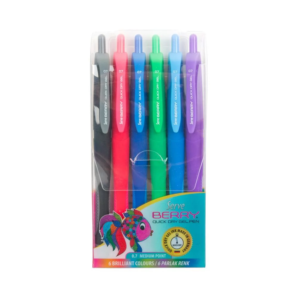 Serve Berry Quick Dry 0.7Mm Gel Pen 6Pcs Wallet