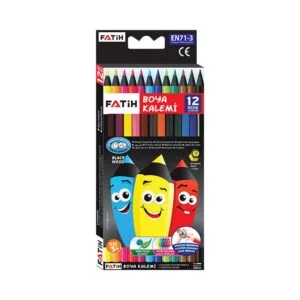 Fatih Coloured Pencils Black Wood Full Length 12 Colours
