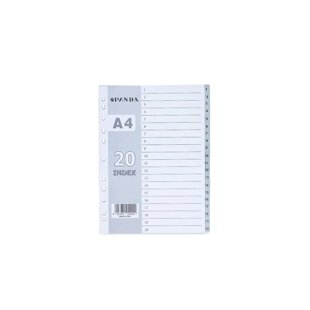 Panda Dividers Grey Plastic Pp With Printed Tabs 1-20, Size A4