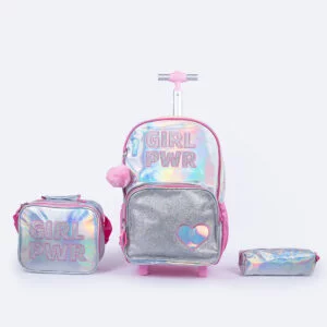 Girl Power Holographic 18 inch Trolley Backpack Set - 3 Pieces
