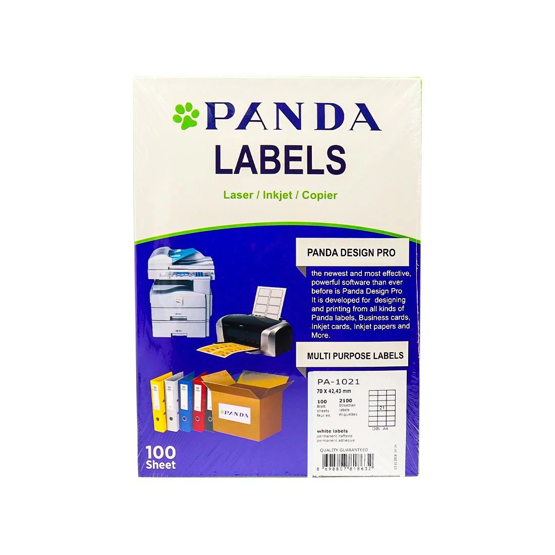 Panda Multi Purpose Labels White 21/Page Size A4 Label Sticker