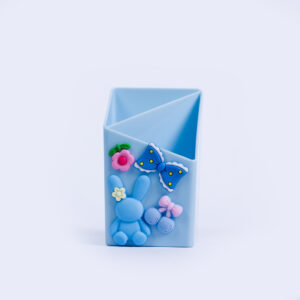 Pen Holder Plastic Square with 2 Hole - Blue