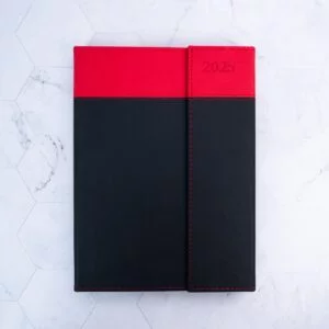 2025 Modern Faux Leather Weekly Planner with Red and Black Design