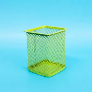 Square Green Metal Mesh Pencil Holder
