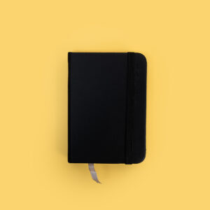 Pocket-Sized Lined Notebook with Elastic Band and Ribbon Bookmark A7 - Black