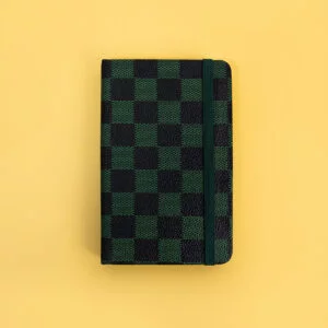 Checkered A6 Notebook with Elastic Band and Ribbon Bookmark - Green