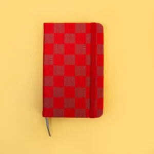 Checkered A6 Notebook with Elastic Band and Ribbon Bookmark - Red