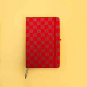Checkered A5 Notebook with Elastic Band and Ribbon Bookmark - Red