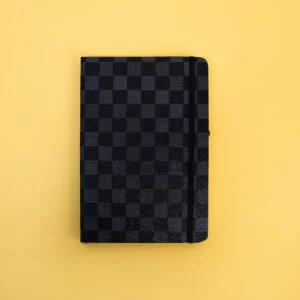 Checkered A5 Notebook with Elastic Band and Ribbon Bookmark - Black