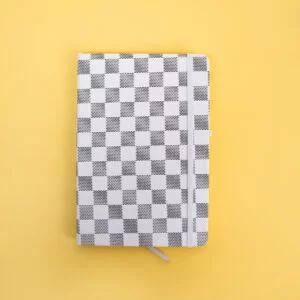 Checkered A5 Notebook with Elastic Band and Ribbon Bookmark - White