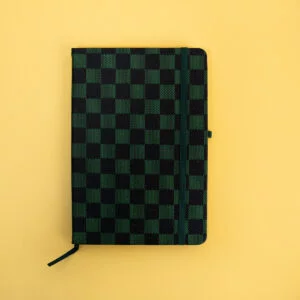 Checkered A5 Notebook with Elastic Band and Ribbon Bookmark - Green