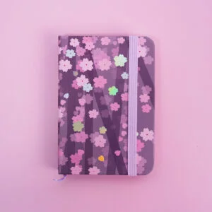 A7 Cherry Blossom Notebooks with Elastic Band & Ribbon Bookmark - Gradient Pink Blossoms