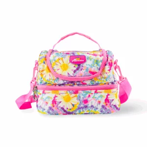 Double Compartment Floral Lunch Bag Pink Daisy Design