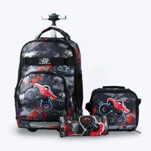 3-Piece Trolley Backpack Set - Monster Truck Design