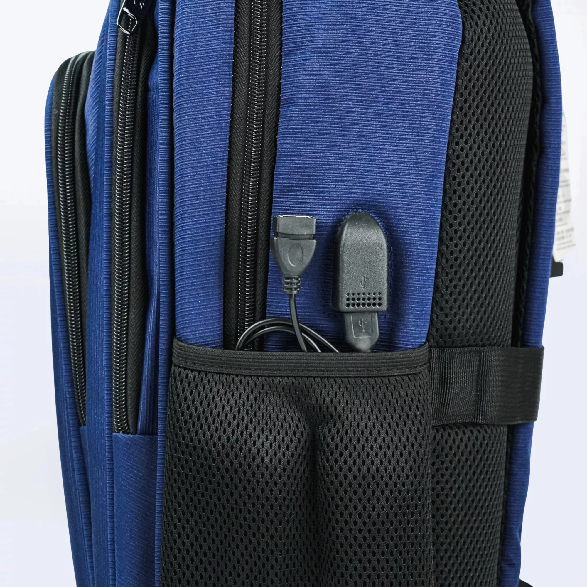 Fei Ya Shi Laptop Backpack - Blue | Light Grey With Usb Charging Port - Image 2