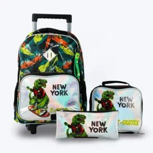 3-Piece Trolley Backpack Set - New York Dino Skater
