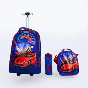 3-Piece Racing Trolley Backpack Set - Red Sports Car