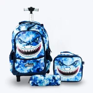 3-Piece Shark Trolley Backpack Set - Blue Ocean Theme