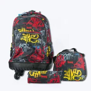 3-Piece Graffiti Trolley Backpack Set - Urban Style