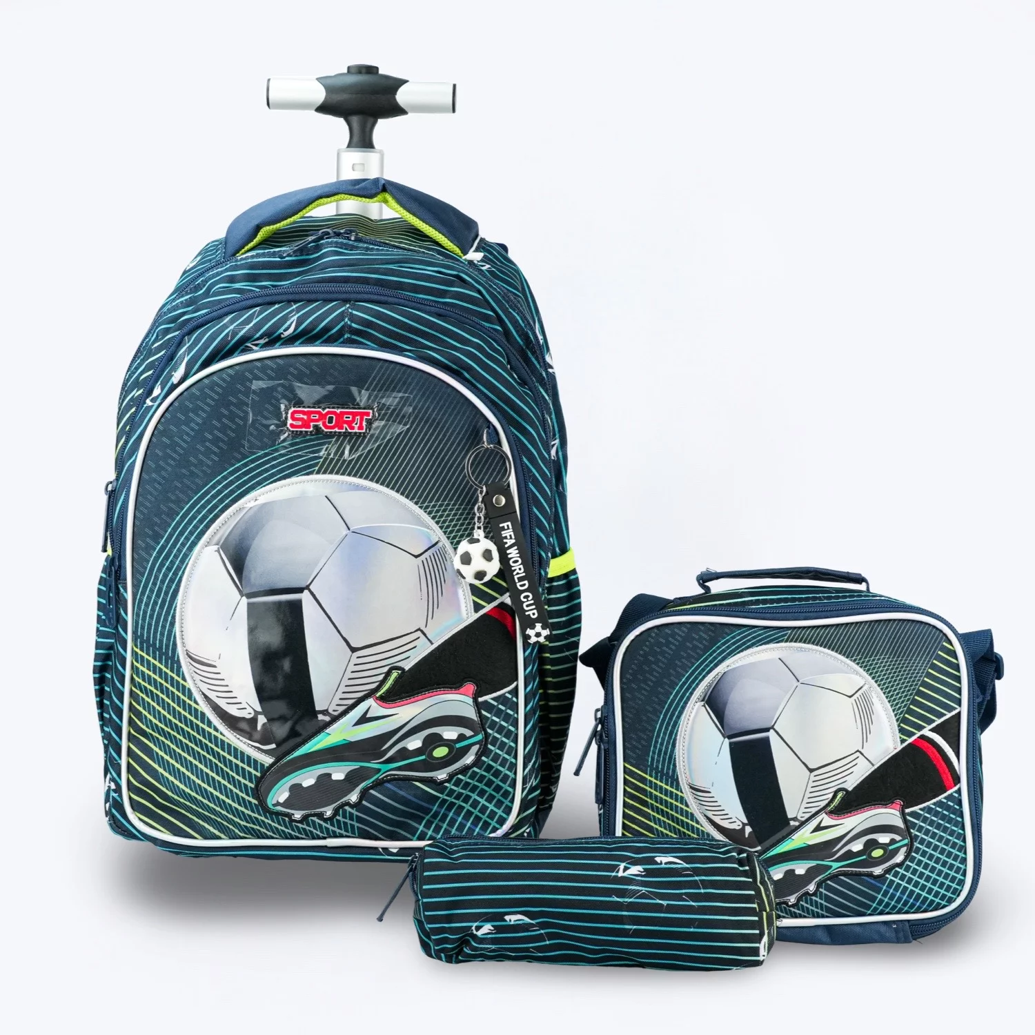 3-Piece Trolley Backpack Set – Football Theme – Sporty Design