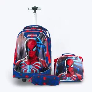 3-Piece Trolley Backpack Set – Spiderman Hero Design – Red & Blue