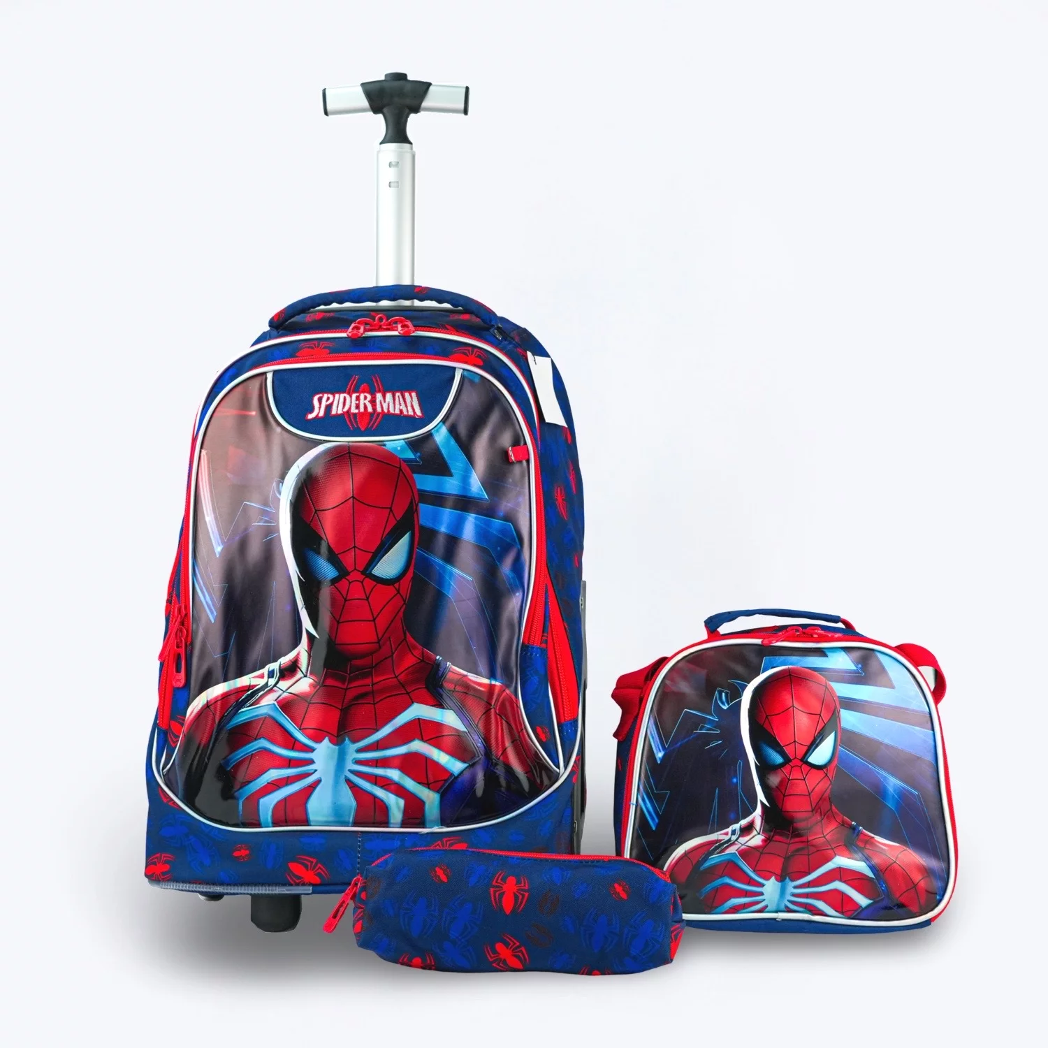 3-Piece Trolley Backpack Set – Spiderman Hero Design – Red &Amp; Blue