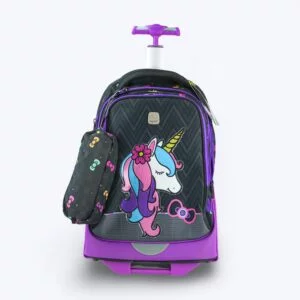Trolley Backpack Set - 3 Pieces 18 inch Unicorn Design Purple & Black
