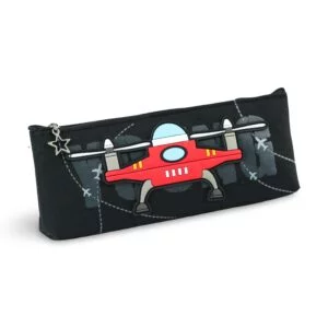 Canvas Pencil Case - Red Airplane on Black