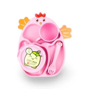 Chicken-Shaped Kids Tableware Set - Pink