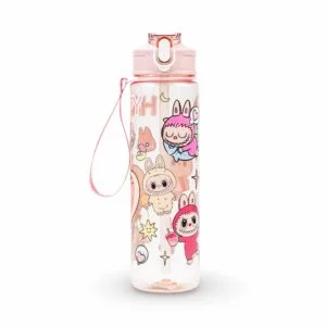 LABUBU Pink Cartoon Water Bottle with Cute Characters