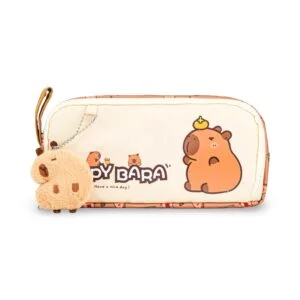 Capybara Beige Pencil Case with Plush Keychain