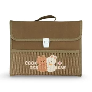 Fabric Expanding File Folder with Handle - Brown 'Cookies Bear' Design