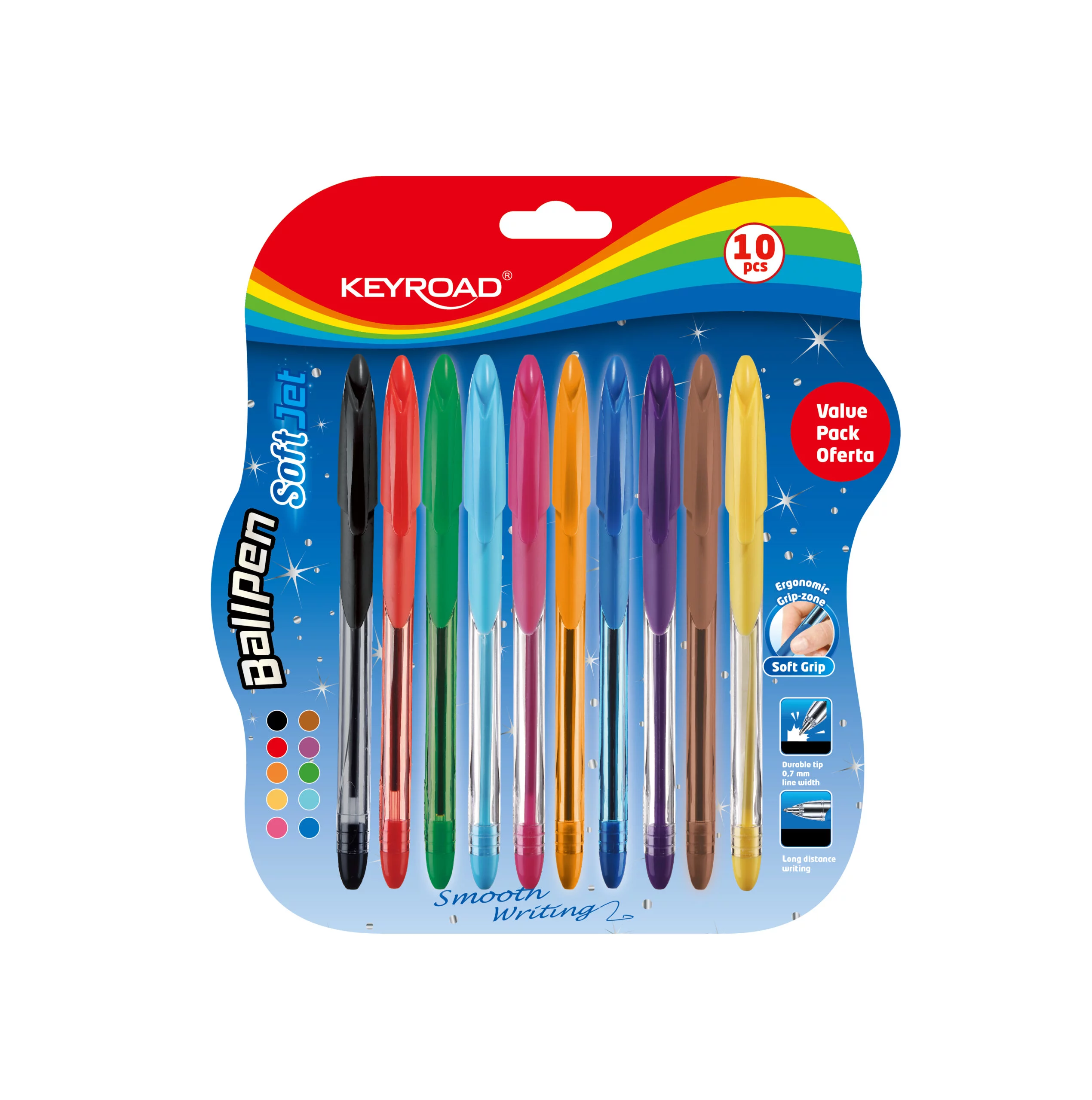 Keyroad Ballpen Set Of 10 Colors Soft Jet Kr972056