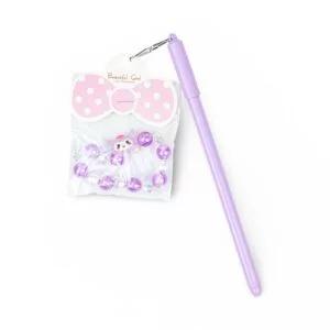 Purple Cat Pen & Beaded Bracelet Set – Cute Stationery Gift for Girls