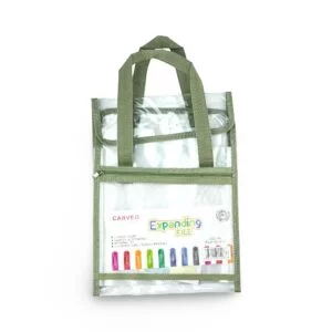 Carveo Transparent Expanding File Bag with Handle & Zipper Pocket - A4 - Green