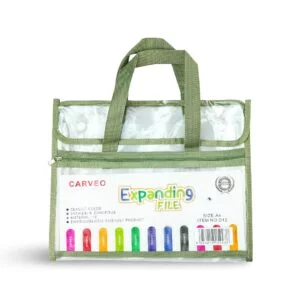 Carveo Expanding File Bag with Handle & Zipper Pocket - Green - A4