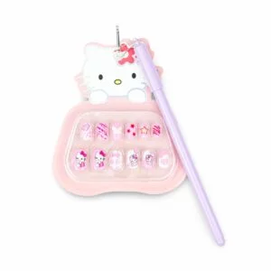 Cute Pink Press-On Nail & Pen Set – Hello Kitty Style for Girls