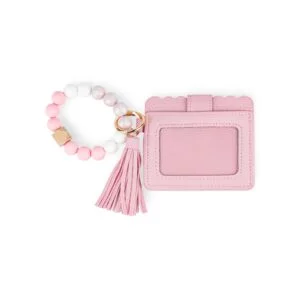 Wristlet Keychain Wallet with Tassel - Pink