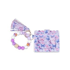 Butterfly Print Wristlet Keychain Wallet - Purple