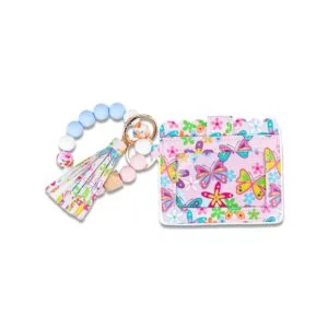 Floral Butterfly Wristlet Keychain Wallet - Pink