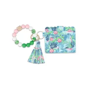 Tropical Print Wristlet Keychain Wallet - Blue