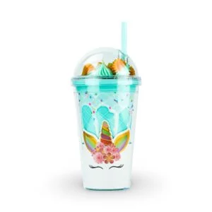 Unicorn Tumbler Cup with Straw – Blue
