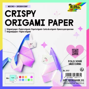 Folia CRISPY Origami paper MICRO - IRIDESCENT, 75g/m², 14x14cm,50 sheets, fabric embossing, assorted colours