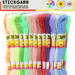 Folia Embroidery thread PASTEL, 52 skeins à 8m (416m),in 26 colours assorted