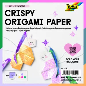 Folia CRISPY Origami paper MIX - IRIDESCENT, 75g/m², 14x14cm,50 sheets, DOT&CRYTSAL EMBOSSING, assorted colours