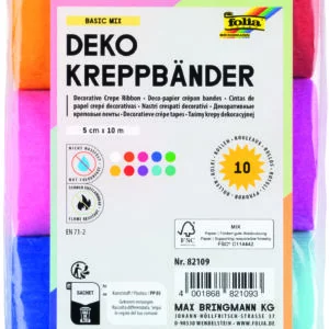 Folia Decorative Crepe Ribbon, 5cmx10m,10 rolls, assorted colours
