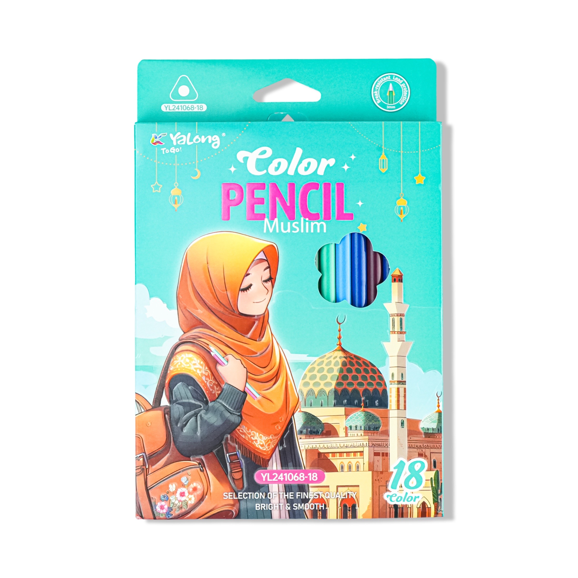 Yalong Muslim Color Pencils Set Of 18 - Pink, Blue, Green, Purple Box (Hijab Girl Design) - Image 2