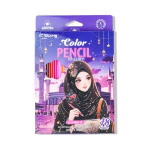 Yalong Muslim Color Pencils Set of 18 - Pink, Blue, Green, Purple Box (Hijab Girl Design)