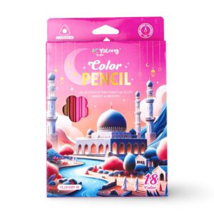 Yalong Muslim Color Pencils Set of 18 - Blue, Pink, Purple Mosque Design
